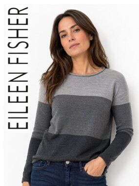 Eileen Fisher Lightweight Merino Crewneck Sweater in Heather Gray